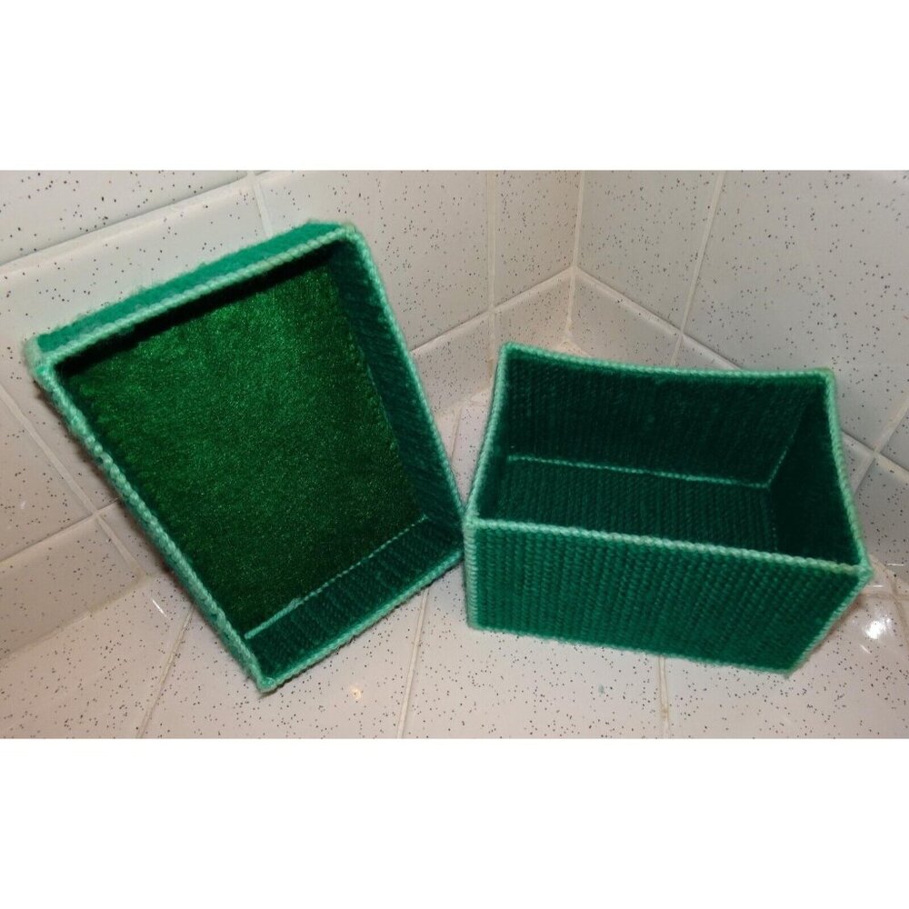Handmade Aqua & Peach Plastic Canvas Needlepoint Trinket Box cross stitch craft - Picture 6 of 11
